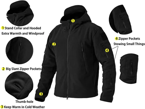 Miniatura 5 de BIYLACLESEN Chaquetas tácticas de forro polar Softshell para hombre con cremallera completa