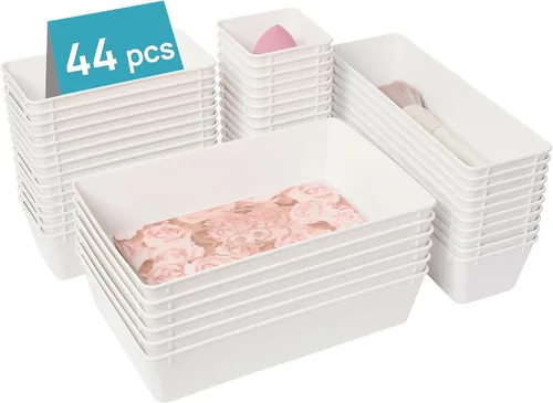 Miniatura 8 de Vtopmart - Juego de 44 organizadores de cajones de plástico transparente, 4 tamaños versátiles, charolas organizadoras para baño y tocador