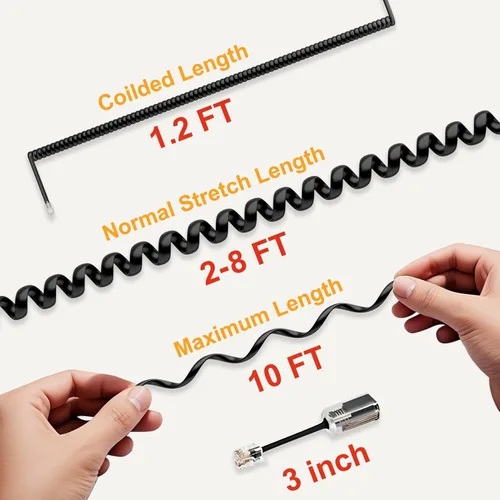 Miniatura 2 de Uvital Desenredador de cable para teléfono celular, 1 paquete de cable de teléfono fijo de 8 pies sin enrollar (1.2 pies en espiral) y 1 paquete
