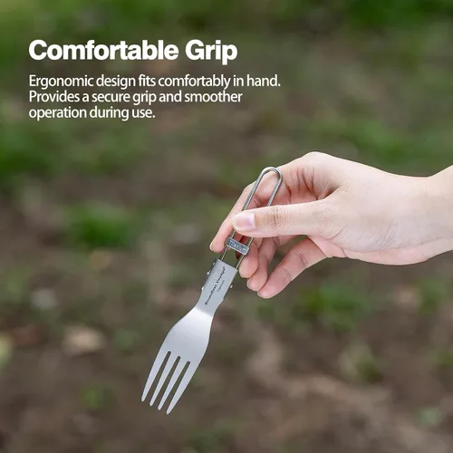 Miniatura 2 de iBasingo Cuchillo de tenedor de titanio con mango plegable, utensilios de vajilla ultraligeros para camping, picnic al aire libre, senderismo
