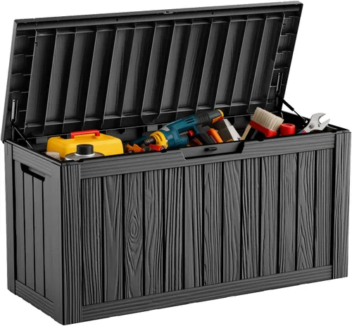 DRATO Caja de cubierta de 80 galones, caja de almacenamiento al aire libre para muebles de patio, cojines de patio, herramientas de jardinería, Negro