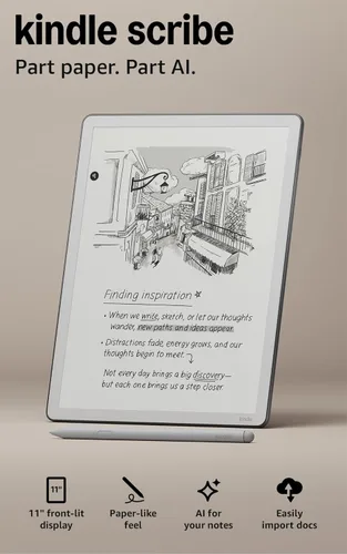Amazon Kindle Scribe de 32 GB (último modelo) — Pantalla tipo papel de 11″ con luz frontal — Más delgado, ligero y rápido — Escribe en el cuaderno