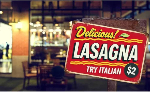 Miniatura 2 de AOYEGO Letrero de hojalata de lasaña, con texto en inglés "Try Italy Delicious Food", de metal, vintage, para cafeterías, bares, bares, bares