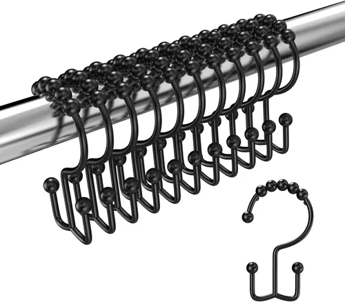 Ganchos de doble cara para cortina de ducha con bolas de rodillo de deslizamiento suave, ganchos de metal inoxidables para cortina y forro, juego de