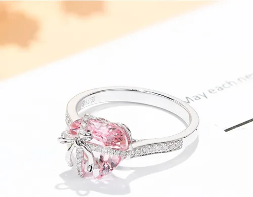 Miniatura 3 de Delicado anillo de plata 925 rosa con forma de corazón de circón para mujer, anillo de compromiso de aniversario, boda, anillos de promesa, anillo