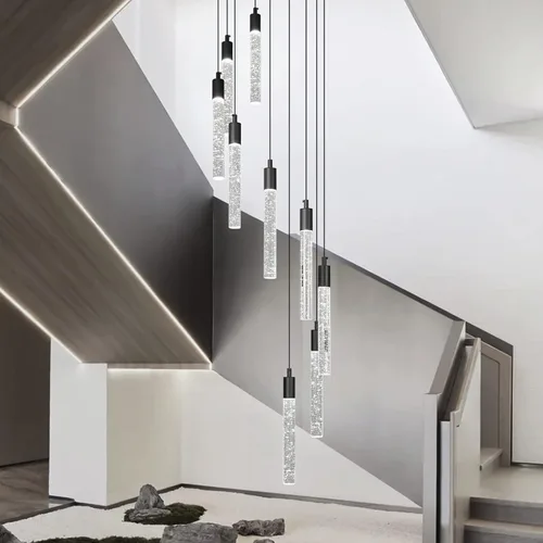 Candelabro moderno de 9 luces para sala de estar, lámparas colgantes de techo de cristal negro, LED, regulables, 54 W, 6000 K, escaleras, grandes