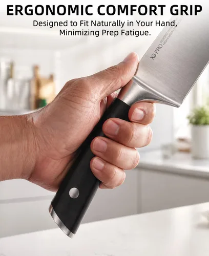 Miniatura 5 de KnifeSaga Juego de 15 cuchillos de cocina de acero inoxidable de alto carbono con bloque y afilador, juego de cuchillos negros afilados de alta