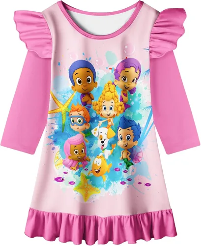 Vestido de dibujos animados de burbujas para niñas pequeñas vestidos con estampado Guppy para niños vestido camisero de 3 a 6 años