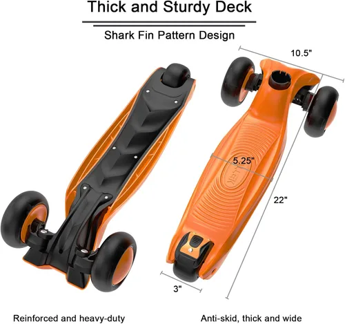 Miniatura 3 de Allek - Kick Scooter B03. Monopatín de 3 ruedas de Poliuretano iluminadas, extra anchas con sistema inclinable y deslizante (Lean 'N Glide), Naranja