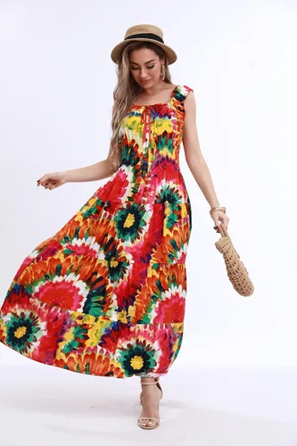 Miniatura 4 de OSTOO Vestido largo de verano 2024 con estampado floral bohemio y holgado para mujer
