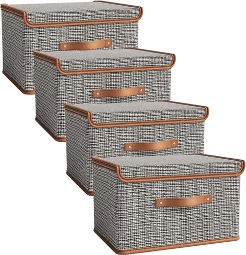 Miniatura 11 de Tuza Paquete de 2 contenedores de almacenamiento con tapas, contenedor organizador plegable de armario, caja organizadora de tela con asas, cajas