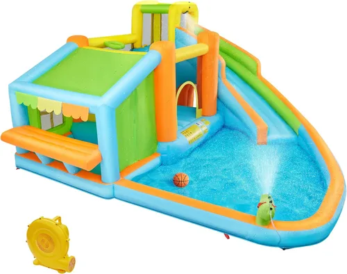 Yaheetech - Castillo inflable de rebote para niños de 3 a 10 años | W/ Splash Pool, Toy Market Stand, Bouncer Area, Slide, Climbing Wall, Storage