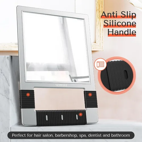 Miniatura 2 de TASALON Espejo de mano irrompible, plateado, rectangular, soporte de mesa, marco de ABS, espejo de mano para barbero, salón, maquillaje, ducha Plata