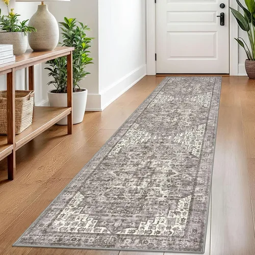 Miniatura 79 de SIILOOM Alfombra lavable de 2 x 3 pies, alfombra suave color taupe ceniza para entrada, tapete antideslizante para puerta de interior, tapete