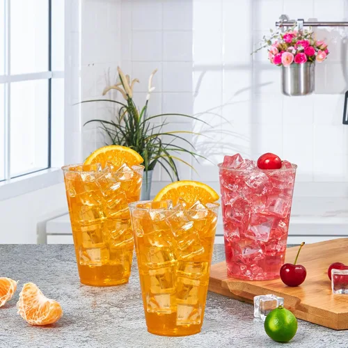 Miniatura 6 de Vplus 100 unidades de 14 onzas de vasos de plástico grandes con purpurina dorada resistentes, vasos de plástico desechables elegantes, vasos