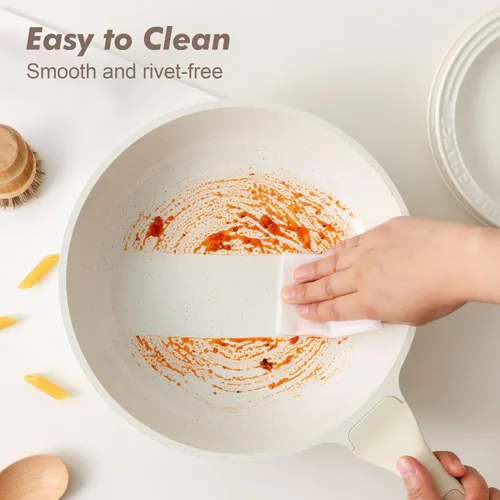 Miniatura 5 de SENSARTE Sartén antiadherente de cerámica de 8 pulgadas, sartén saludable no tóxica, sartén para tortilla compatible con inducción con mango Blanco