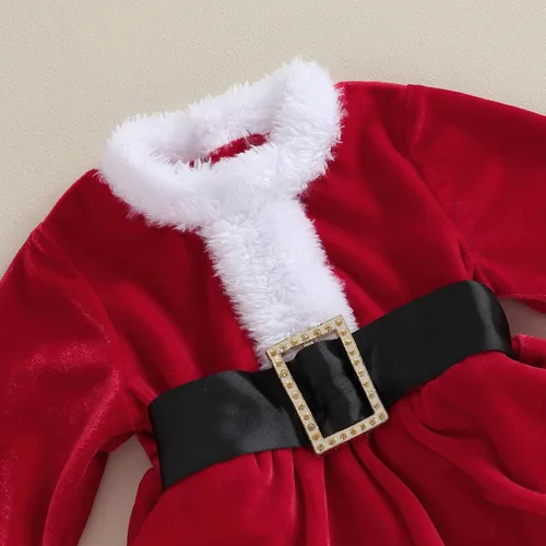 Miniatura 4 de Mameluco de Navidad para bebé recién nacida, vestido de terciopelo rojo, 2 piezas, ropa de Navidad para bebé