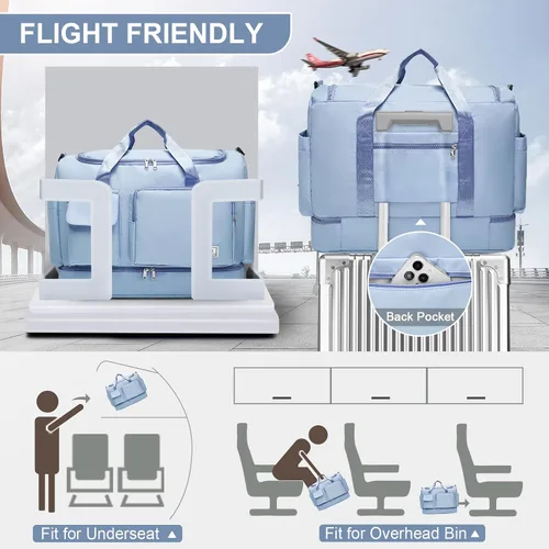 Miniatura 438 de Pequeña bolsa de gimnasio para mujer, bolsa de viaje con compartimento para zapatos
