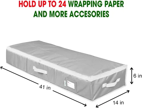 Miniatura 2 de Contenedor de almacenamiento de papel de regalo, organizador de papel de regalo debajo de la cama, 41 x 14 x 6 pulgadas, soporte para caja para Gris