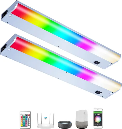 Miniatura 10 de Luces LED para debajo del gabinete cableadas, iluminación inteligente para debajo del gabinete habilitada para Alexa Google. Enchufe y cable