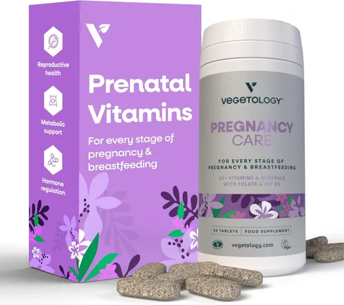 VEGETOLOGY Vitaminas para el embarazo para mujeres – Vitaminas prenatales y vitaminas posnatales para madres lactantes con más de 20 vitaminas,