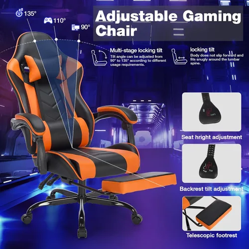 Miniatura 4 de Gaming Chair, Home Office Computer Chair, Ergonomic Executive Swivel Rolling Chair with Footrest Comfortable Headrest and Lumbar Support for Back