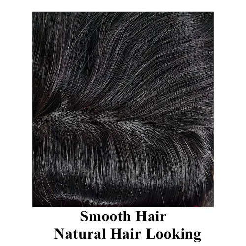 Miniatura 4 de Toupee para hombres Sistema de reemplazo de cabello humano Full Poly Mens Toupee Hairpiece inyectado PU peluca para hombre sistemas de cabello 1B#
