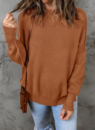 Miniatura 2 de ZESICA Women's 2024 Fall Casual Long Sleeve Crew Neck Side Slit Oversized Ribbed Knit Pullover Sweater Tops