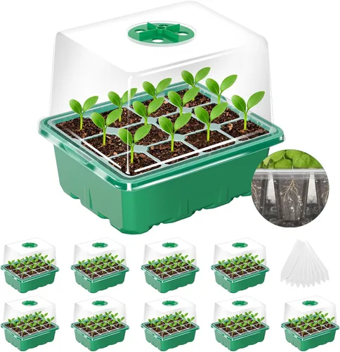 Miniatura 12 de MIXC Kit de iniciación de semillas de 10 paquetes con cúpula de humedad (bandeja total de 120 celdas), bandejas de inicio de semillas, kit de Verde