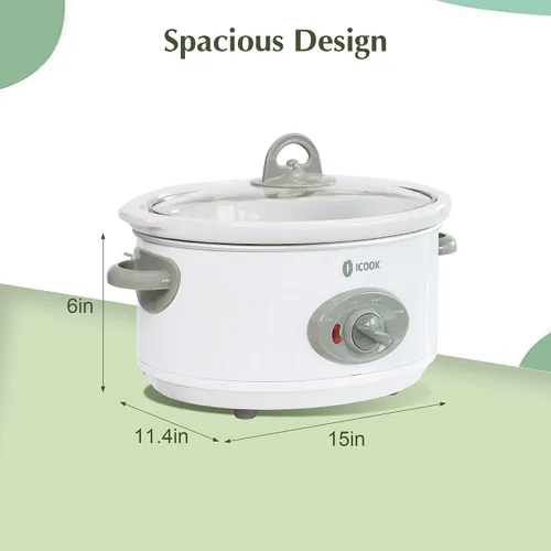 Miniatura 2 de Olla de cocción lenta de 3.5 cuartos de galón con 3 ajustes de temperatura, antiadherente y apta para lavavajillas, olla de cerámica extraíble