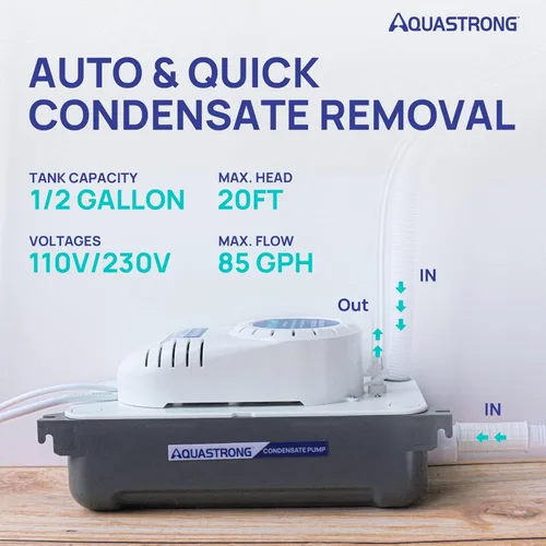 Miniatura 2 de Aquastrong Bomba de condensado HVAC, 115 V/230 V, interruptor de seguridad automático, eliminación de condensado de CA para aire acondicionado, Gris