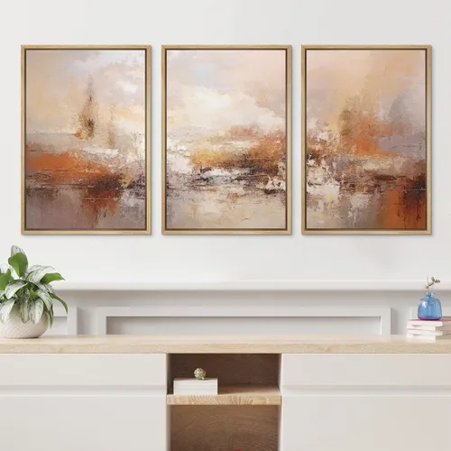 Miniatura 2 de wall26 Lienzo enmarcado para pared, juego de arte con trazos de pintura roja y naranja vibrante, paisaje, formas abstractas, ilustraciones, arte
