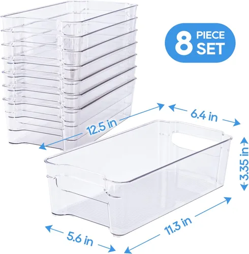 Miniatura 3 de JollyPack Paquete de 8 cubos de almacenamiento de plástico transparente, organizadores de despensa y almacenamiento con asas, contenedores