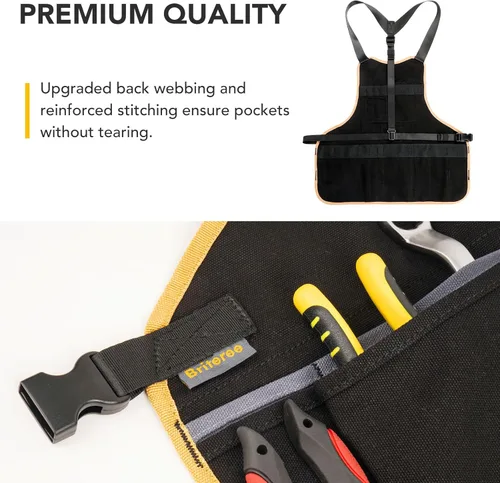 Miniatura 4 de Delantal de herramientas de trabajo para hombres y mujeres, longitud del torso con 21 bolsillos para herramientas, delantal de lona duradero, Naranja