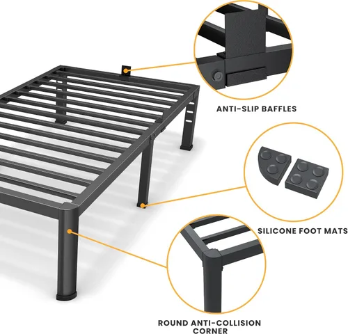 Miniatura 4 de Superay Marco de Cama de Plataforma de Metal Tamaño Twin de 16 Pulgadas con Esquinas Redondas, Espacio de Almacenamiento Debajo del Marco de Cama
