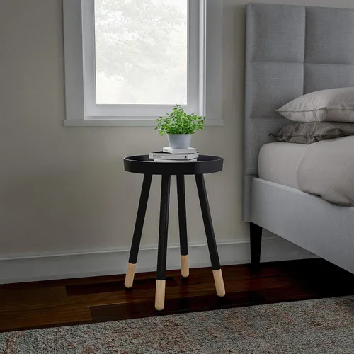 Miniatura 5 de Lavish Home - Mesa auxiliar redonda, soporte moderno de madera de mediados de siglo de 2 tonos con bandeja superior para guardar bebidas