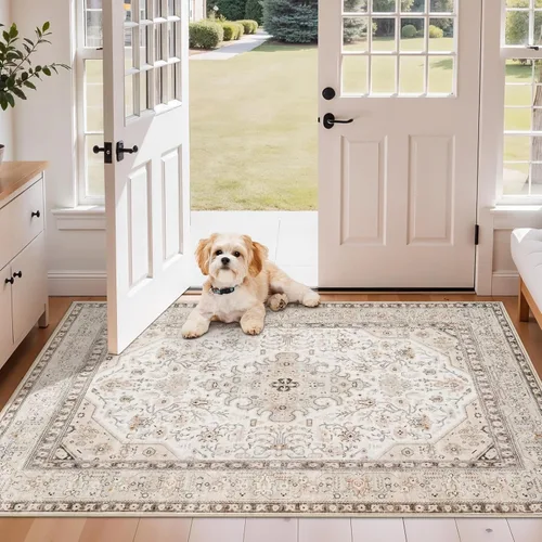 Miniatura 23 de Alfombras de área 9x12 para sala de estar: Alfombra oriental lavable de 108 pies cuadrados para dormitorio - Alfombra de pelo bajo ultra delgada