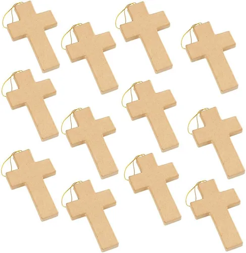 Factory Direct Craft - Paquete de 12 adornos de cruz de papel macé sin terminar para las fiestas de bricolaje – Cruces de papel maché listas para