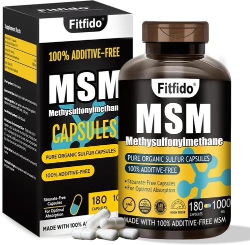 Cápsulas MSM de 1000 mg – 99.9% azufre orgánico puro para comodidad de las articulaciones, cabello, piel y uñas, sin estearatos, sin rellenos,