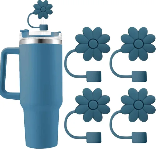 Miniatura 33 de 6 fundas de silicona para popotes Stanley Cups de 30 y 40 onzas, tapas de paja de flores a prueba de polvo, protectores reutilizables para popotes
