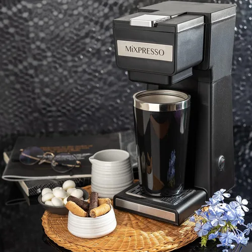 Miniatura 5 de Cafetera Mixpresso de una sola taza para café molido y compatible con cápsulas K Cup, con taza de viaje de 14 onzas y filtro reutilizable