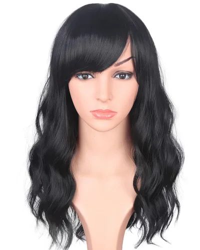 Miniatura 30 de Pelucas Bob Onduladas Negras Naturales a la Altura del Hombro Para Mujeres Pelucas Cortas Onduladas Con Flequillo Pelucas Sintéticas Onduladas