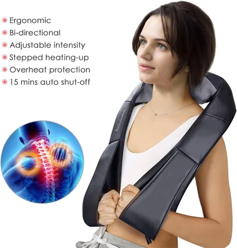 Miniatura 5 de Giantex Shiatsu Masajeador de cuello y espalda con calor, almohada eléctrica de masaje 3D para cuello, espalda, hombros, pies, pies, alivio