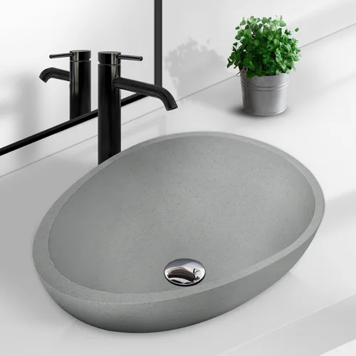 Dolonm Fregadero de baño para baño, lavabo de baño de hormigón en gris sin grifo ni drenaje, 21 x 15 pulgadas, en forma de huevo