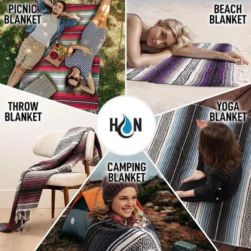 Miniatura 4 de Hydration Nation Auténtica manta mexicana extra grande (70 x 50 pulgadas), yoga tejida a mano, serape, falsa artesanal, playa, campamento, picnic