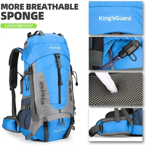 Miniatura 3 de King'sGuard Mochila de senderismo de 60 L para hombres y mujeres, mochila ligera para acampar y senderismo con cubierta para la lluvia, mochila