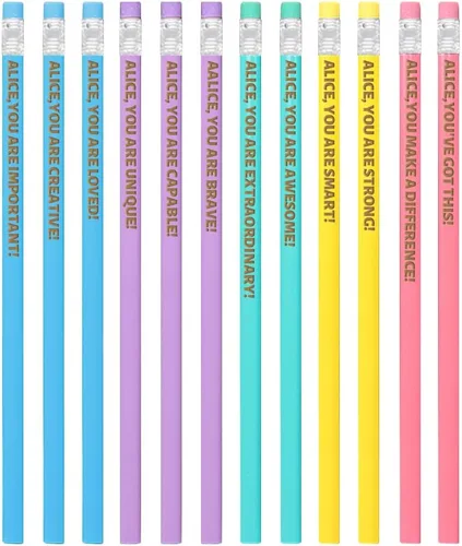 Miniatura 7 de Juego de lápices de afirmación de 12 piezas, nombre de lápices de colores personalizados, lápiz de nombre con puntas de goma, palabras
