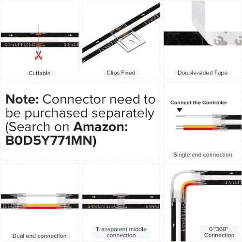 Miniatura 6 de BTF-LIGHTING WS2811 Smart IC RGB FCOB COB Tira LED COB, certificación UL, 720LEDs/m, luz uniforme de persecución de color de alta densidad, DC24V
