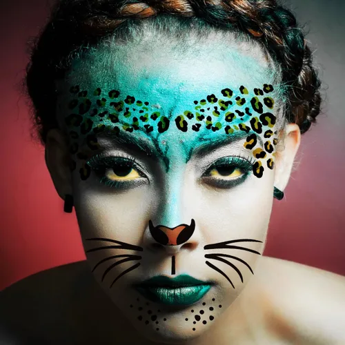 Miniatura 8 de Paquete de 6 tatuajes temporales de cara de leopardo feroz, kit de rayas realistas para nariz, bigotes y frente para Halloween, fiestas de disfraces