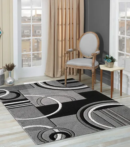 GLORY RUGS Alfombra de Área Moderna 5x7 pies Gris Suave Tallada a Mano Contemporánea Alfombra de Piso con Textura Esponjosa Premium para Interior